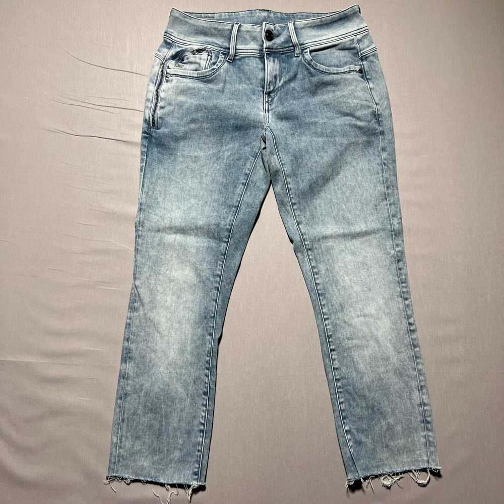 G-Star Raw Women Blue‎ Denim Mid Rise Skinny Lynn Frayed Hem Jet Jeans 27x23.5